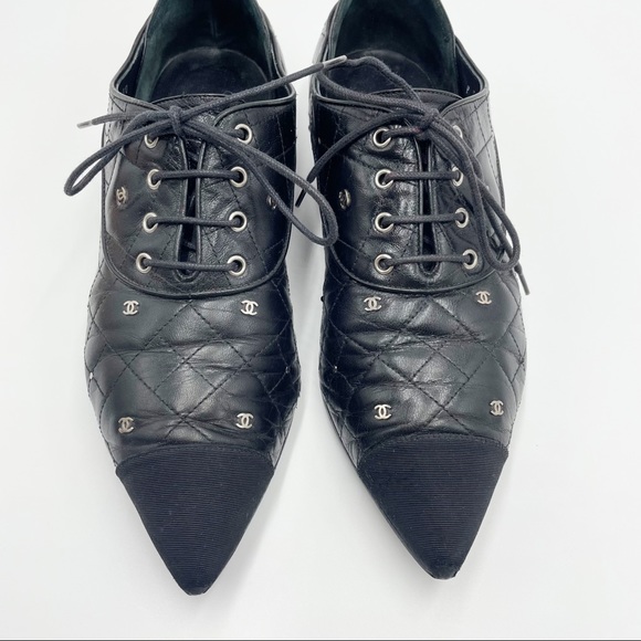 CHANEL Shoes - Chanel CC Matelassé Cap Toe Leather Sneakers